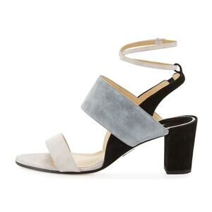Paul Andrew $800 Suede Sandals Xaimen Block Heel Black Gray Ankle Strap 40